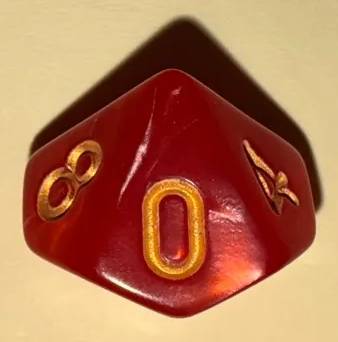 Red D10 showing 0